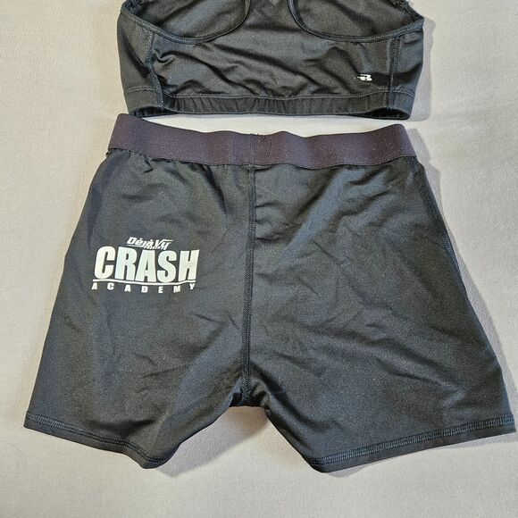 Badger Sport Women Bra & Boy Shorts Set Size M Black Activewear Gym Logo Stretch - Picture 7 of 16